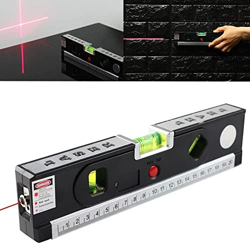 Multipurpose Spirit Level, Laser Beam Projection Aligner with Retractable Measuring Tape, Double Sided Ruler Laser Spirit Line Level for Picture Hanging Bubble Leveler (Laser Spirit Level 2)