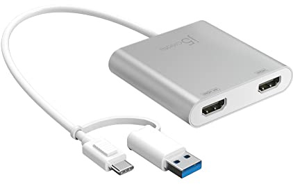 j5create USB-C to Dual HDMI Multi-Monitor Adapter with USB Type-A convertor | 4K + 2K | Compatible with Windows and Mac (JCA365)