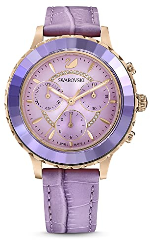 Swarovski Octea Lux Chrono Orologio, con CristalliSwarovski e Cinturino in Pelle, Placcato in Tonalità Oro Rosa, Meccanismo al Quarzo, Viola