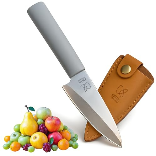 Keith Coltello da Cucina in Titanio con Fodero, Ti8741, Coltello Multiuso Portatile per Tagli Precisi di Verdure, Frutta e Carne, Ideale per Cucina, Campeggio, Trekking (21,7 x 3,6cm)