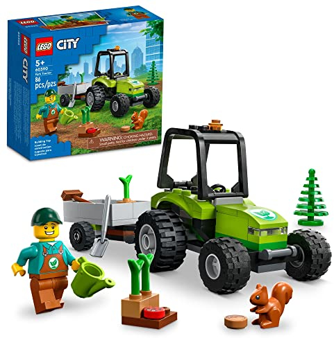 LEGO City Park Traktor 60390 - Spielzeug mit Anhänger für Kinder ab 5 Jahren - Bauernhof Fahrzeug Bauset mit Tierfiguren und Gärtner-Minifigur - Geschenkidee