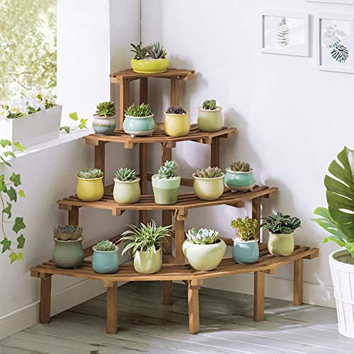 SOYALS Support De Plantes En Bois Massif Intérieur Extérieur, Échelle Ronde Festonnée Organisateur De Plantes À 4 Niveaux, Étagère Pour Jardin Balcon Salon
