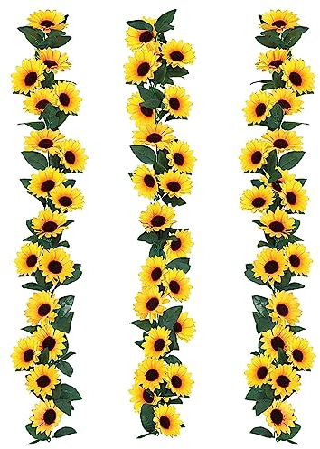 Aiareozy 3 Stück Blumengirlande, Sonnenblumen Künstlich, Blumen Deko, Hängend Girlande Blumen, Girlande Reben Hängende, Künstliche Pflanzen Hängend, für Haus, Garten, Indoor Outdoor Hochzeit