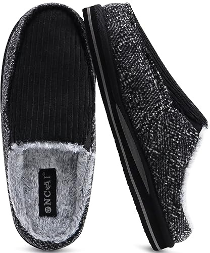 ONCAI Zapatillas de Casa Hombre Rayas Confort Mezcla de algodón Pantuflas con Felpa Espuma de Memoria Soporte del Arco Antideslizante Suela Talla 40-50
