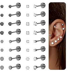 Diamday 16 Pares Diminuto Cartílago Pendientes para Mujeres Hombres Acero Quirúrgico Pendientes de cartílago Hipoalergénico Circonita Cúbica Diminuto Pendientes Bolas 2mm 3mm Tragus Helix Piercing