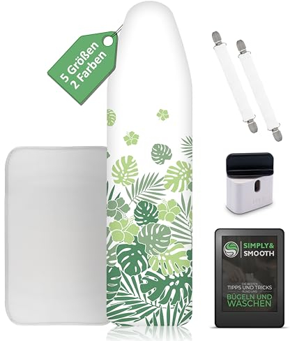 SimplySmooth Turbo Bügelbrettbezug 110x30 für Dampfbügeleisen geeignet - Bügeltischbezug mit Spannern, Kordeldreher und Bügeltuch - Schnelles bügeln Dank Komfortpolsterung