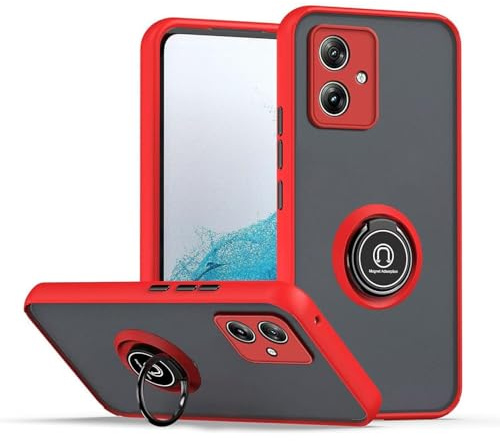 HONLEN Funda para Motorola Moto g14 (6.5 Inches), Carcasa para Teléfono Móvil de Silicona Mate Transparente con Soporte de Anillo - Rojo