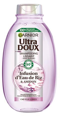 Garnier Ultra Doux - Shampooing Lissant Douceur & Brillance à l'Infusion d'Eau de Riz - Cheveux Rebelles et Indisciplinés - 250 ml