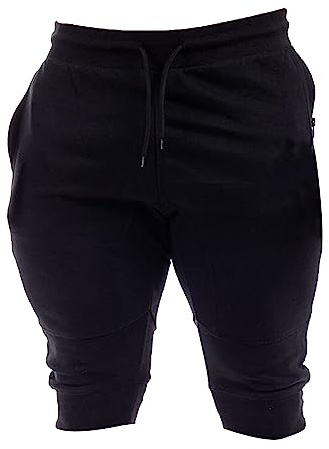 Generic Pantalones cortos deportivos 3/4 para hombre, transpirables, para gimnasio, por debajo de la rodilla, pantalones capri para correr, entrenamiento, talla M, color negro, Negro -, Large