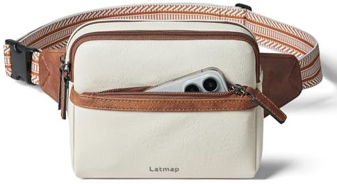 LATMAP 3L Bauchtasche Damen, Sling Bag Bumbags for Ladies Kleine PU Leder Fanny Pack Brusttasche Diebstahlsicher