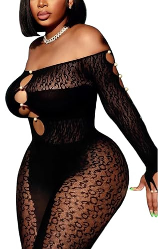 Avidlove Women's Lingerie Sexy Fishnet Body Suits for Women Long Sleeve Mesh Outfit Cut Out Fishnet Lingerie Jumpsuit Black
