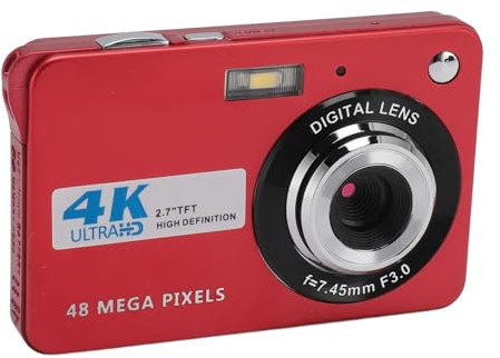 Appareil Photo Numérique 48MP 4K, Caméra de Vlogging avec Zoom Numérique 8X, Appareil Photo Compact de Poche Anti-secousse avec Mise au Point Automatique avec écran de 2,7 (Rouge)