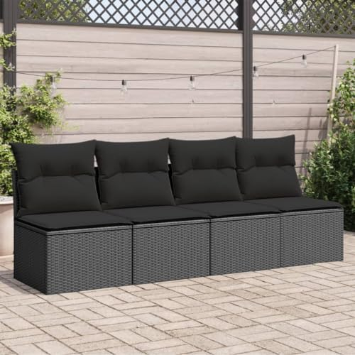 ZEYUAN Gartensofa mit Kissen 4-Sitzer Schwarz Poly Rattan, Balkonmöbel, Gartenlounge, Gartenmöbel, Balkon Sofa, Terrassen Sofa, Terrassenmöbel - 365965