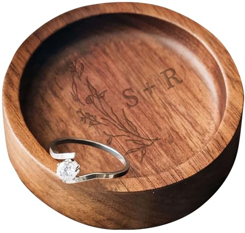 Personalisierte Holz-Ringschale, individueller runder Ringhalter, Eheringständer, Verlobungsgeschenk, Hochzeitsgeschenk, 5-jähriges Feier-Geschenk, Geschenke für Brautpaare, geeignet für Eheringe,