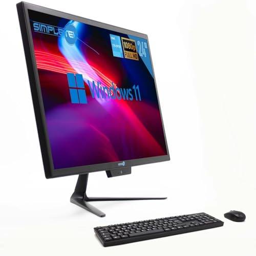 SIMPLETEK - All-In-One 24 tum 4 GB 240 GB Full HD Windows 11 Pro med trådlös mus och tangentbordssats | Wifi + Bluetooth | Inbyggd webbkamera