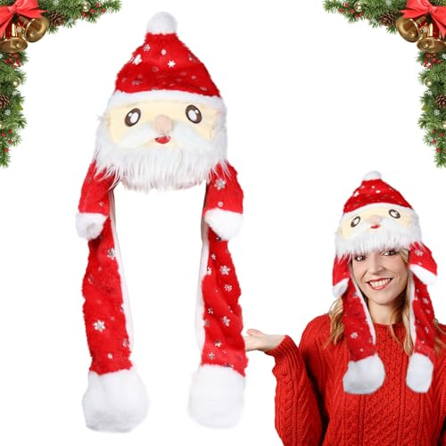 KIKVTER Weihnachtsmütze Plüsch, Weihnachtsmann Plüsch Hut, Mütze mit Beweglichen Ohren Weihnachten, Weihnachtsmütze mit Beweglichen Ohren, Lustiger Nikolausmützen für Erwachsene Kinder Weihnachten