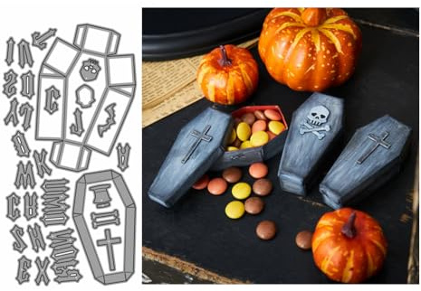 Sredwtk Buchstabe Sarg Stanzschablonen Schachtel Halloween Stanzschablonen Box Metall Prägeschablonen Stanzmaschine Stanzformen Schablonen für DIY Halloween 3D Keksbox Süßigkeitenbox
