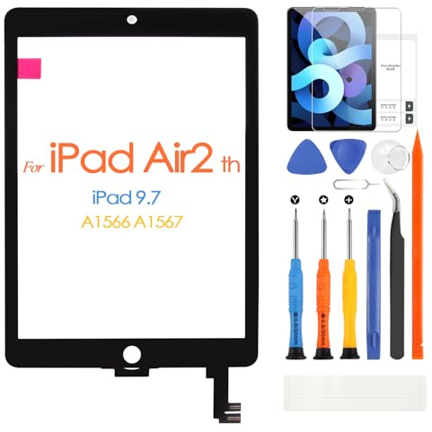 ARSSLY Ecran Tactile pour iPad Air 2 Remplacement Écran pour iPad Air 2 A1566 A1567 9,7 Pouces Écran Tactile Touch Screen Digitizer avec Réparation Kit (Noir, Pas LCD)