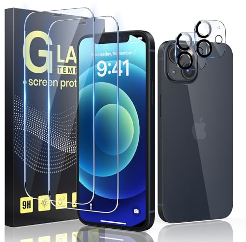 Guretok 2+2 Schutzfolie für iPhone 12 Mini mit Frame mit Kameraschutz 5,4 | Einfache Installation, Linsenschutz, Militärnorm 9H Härte, HD Klar Panzerfolie, Anti-Bläschen, Kratzfest Glas