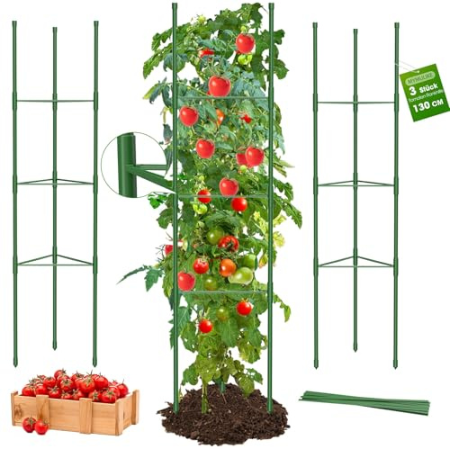 MYMULIKE Tomaten Rankhilfe 6 Stück, 130CM Pflanzenhalter für Tomate, Einstellbar Höhe Garten Rankhilfe für Tomate, Wobei Rosen, Tomaten und Gurken Frei Wachsen, Grün (6)