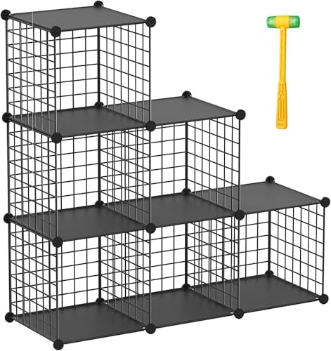 TUMUCUTE Wire Cube Storage Organizer, Metal Storage Shelves Bookshelf, Stackable Modular Closet Organizer for Bedroom Living Room, Office,Storage Shelves（6-Cube，Black）