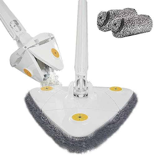 Mopa de limpieza triangular ajustable con mango largo giratorio de 360 grados para limpieza de polvo seco y húmedo, limpiador de pared extensible con 2 almohadillas reutilizables