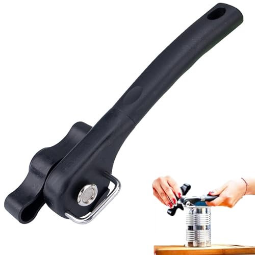 Jidyllic Abrelatas de corte lateral de seguridad, abrelatas manual, negro, acero al carbono, plástico ABS