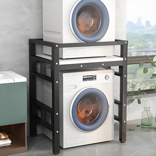 Armario Para Lavadora Y Secadora, Mueble Para Lavadora Altura Ajustable, Mueble Lavadora Y Secadora Vertical, Tubo De Acero Grueso Para Lavadora Para Baño, Cocina, Balcón, Lavandería, Carga 300KG(Blac