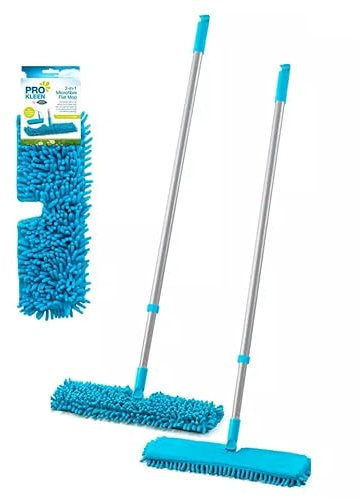 2-in-1 Microfibre Flat Floor Mop – 360° Extendable Handle, Dry & Wet Cleaning for Hardwood, Tile & Laminate Floors, Super Absorbent Chenille Mop for Bathroom & Kitchen