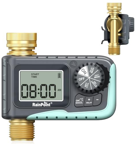 RAINPOINT Timer per irrigazione a pioggia, timer per l'acqua 100% in metallo per tubo da giardino, controller programmabile per l'irrigazione, controller per irrigatori con irrigazione manuale/ritardo