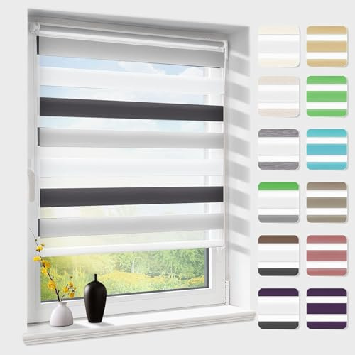Doppelrollo klemmfix ohne Bohren, Duo Rollos für Fenster & Tür mit Bohren, Weiß Grau Anthrazit B55 x H120cm (Stoffbreite 55 cm), Fensterrollo lichtdurchlässig & verdunkelnd, Klemmrollo Sonnenschutz