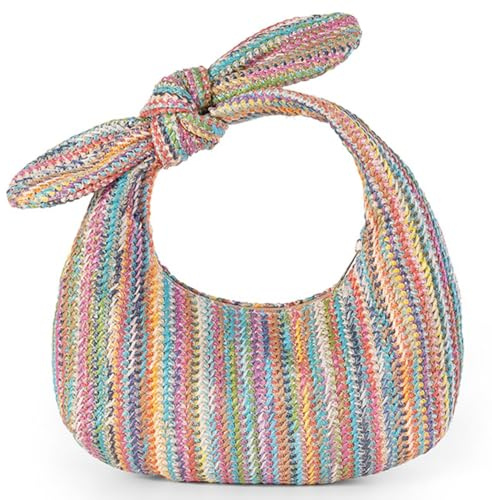Pochette estiva da donna 2025 nodo fiocco superiore maniglia in paglia a mezzaluna borsa per vacanze in spiaggia portafogli casual, B-multicolore.