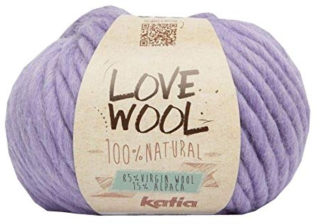Katia Love Wool dicke Wolle lila flieder, Dochtgarn Schurwolle und Alpaka zum Stricken und Häkeln | 100g 50m (132 lila)