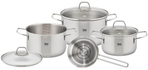 ELO Topfset Twice 4-tlg, Edelstahl 18/10 - Induktion, Literskala | Volumenskala, Öl-Dosiersystem, backofenfest, spülmaschinengeeignet, Energiesparender Kapselboden