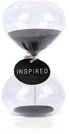 GNEGNI LIFE Fluffige Bauchige Form Sanduhr –Schwarzer Sand, Glas Deko Sanduhren, Kleine 3-Minuten-Sanduhr für Zuhause, Schreibtisch, Büro, Schule, Hochzeitsdeko(Schwarz 3-Minuten-Sanduhr)