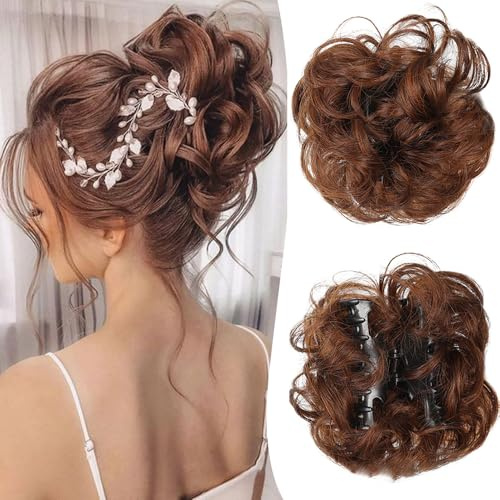 XFSRG Extension Capelli Veri Clip Chignon Finto Per Capelli Donna Elegante e Naturale Adatto per Ogni Occasione (Marrone A)