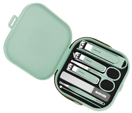 Juego de cortaúñas de acero inoxidable, 7 piezas, kit de cuidado de uñas, pedicura, con estuche de viaje, para mujeres y hombres