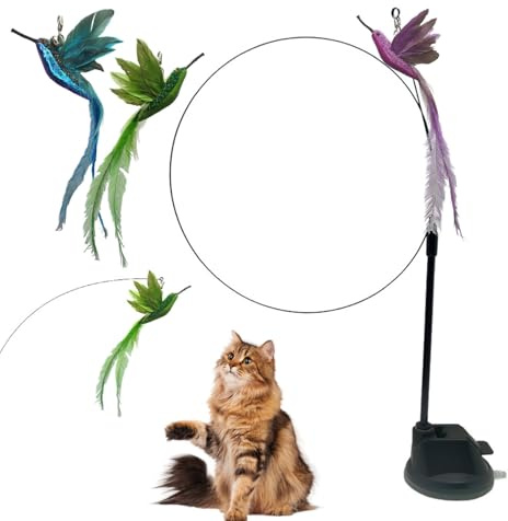 Bkljkf Katzenangel | Katzenangel mit Federn,Interaktiv mit Saugnapf zum Springen, Kratzen, Verstecken und
