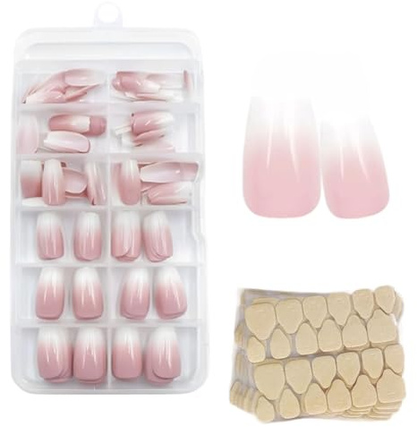 Thapncow 120 er-Pack Simulations-Nagelkunst, Wiederverwendbar Rosa Farbverlauf, Rosa Ovale,rosa-weiße Farbverlauf-Kristall-
