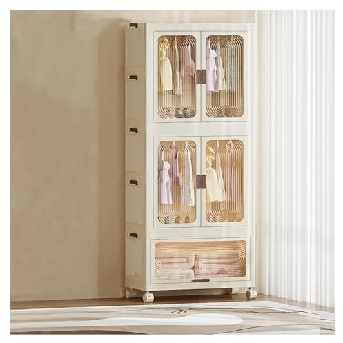 Hapihom Aufbewahrungsbox mit Rollen, 191cm Zusammenklappbarer Kleiderschrank mit Kleiderstange, 3 Stück Stapelboxen Boxen Aufbewahrung, 70x42x191cm Kleiderschrank mit Doppeltüren für Haus und Büro