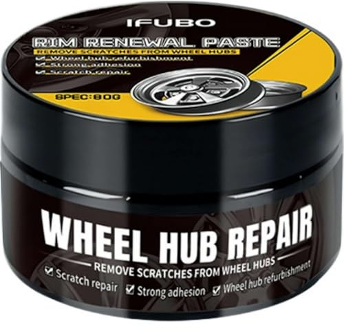 Car Wheel Scratch Repair Polish – Alloy Wheel Polish, Hub Polishing Paste with Sponge, Removes Scratches, 80g
