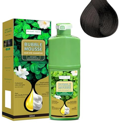 Long Lasting Plant Based Hair Dye, Bubble Mousse Hair Dye Shampoo, Pure Plant Extract for Grey Hair Color Bubble Dye, Mild Nourishing Formula, Quick-Acting Coverage for Men and Women (Dark Brown)