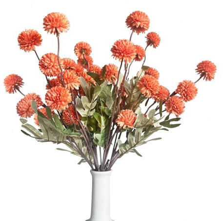 Amajoy 8 pompones de imitación para mamás, flores artificiales de crisantemo pequeño con tallos para ramo de bricolaje, centros de mesa, arreglos, rellenos de boda, decoración interior y exterior