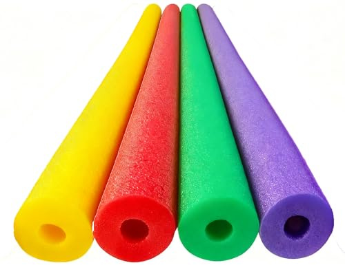 Pack of 4 Swimming Noodles for Adults - Long Foam Pool Noodle - Swimming Aid Beach & Water Games - Water Toy - Water Noodle (Yellow + Red + Green + Purple)