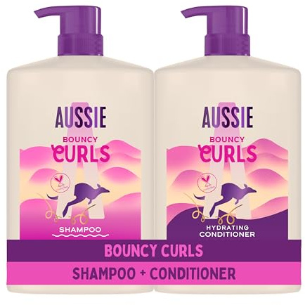 Bundle of Aussie Bouncy Curls Silicone-Free Shampoo 1L + Hydrating Conditioner 1L. Gently Cleanses and Moisturises Wavy and Curly Hair. With Jojoba, Coconut & Macadamia Nut Oil. Vegan & Cruelty-Free