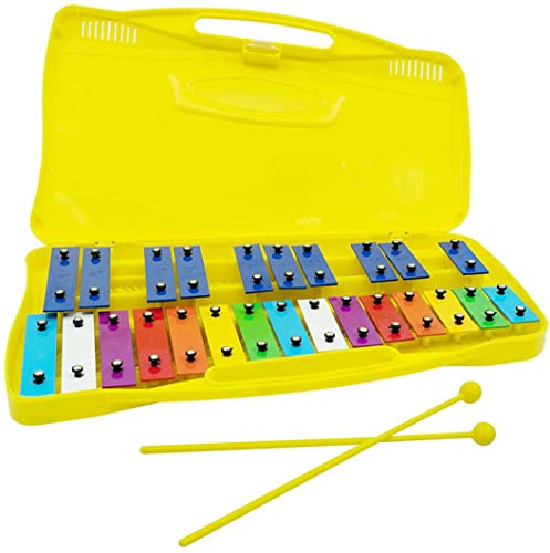 Glockenspiel, 25-Noten-Xylophon mit Schlägeln, chromatisches Glockenspiel, Musik-Schlaginstrument, Gelb, Vibraphon