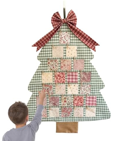 Jul nedräkningskalender – tyg adventsdekoration, 24 fickor med dagliga överraskningar, semester vägghängning med numrerade platser, heminredning festlig visning, för familjen