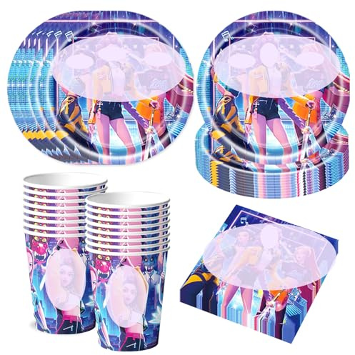 Demon Party Tableware Set- KPop Kids Birthday Decorations Girls Party Supplies Decorations with Happy Birthday ParTy Plates Cup Napkins for K Pop Singer Idol Theme PaTty DecoratioNS