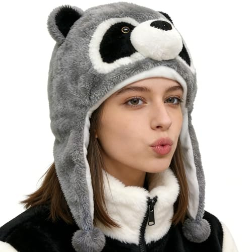 Cappelli a forma di animale per bambini, morbido e caldo, costume da festa in stile cartone animato, con cinghie per le orecchie, cappello a forma di animale dei cartoni animati, per picnic