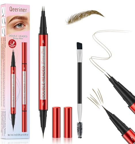 Microblading Augenbrauenstift Wasserfest, 2-in-1 Dual-Ended Eyebrow Pencil mit 2-Zinken Gabelspitzen & Präziser Pinselspitze, Natürliche Härchenzeichnung, Langanhaltend (Hellbraun)